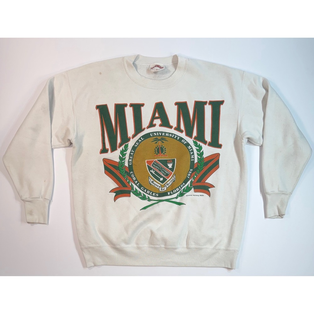 Vintage 1990 Nutmeg Mills University of Miami Hurricanes Sweatshirt XL Gray USA